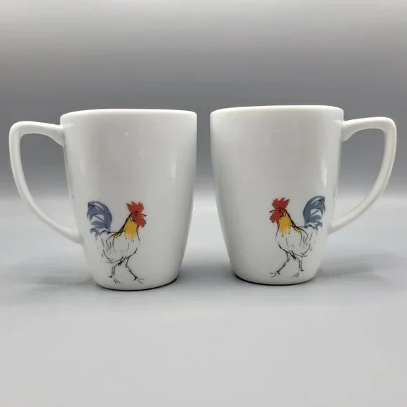Vintage Set Of 2 Corelle Coordinates Mugs Country Dawn Rooster Coffee Tea Cup - Picture 2 of 10